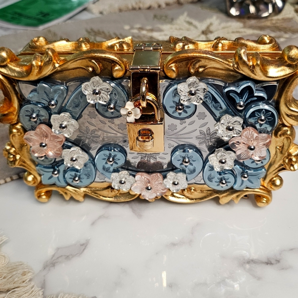 Dolce & Gabbana Mirrored Baroque Dolce Box Bag, Medium Yellow